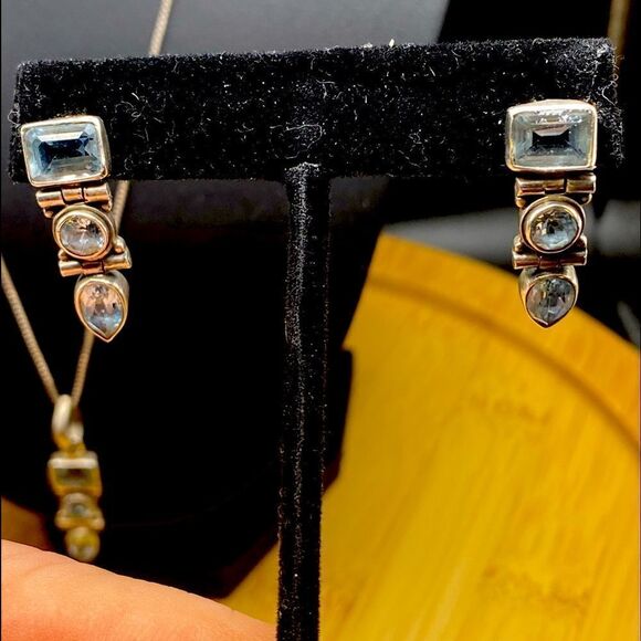 925 silver 17” box chain with dangling pendant w/matching earrings.  Details👇🏻 - Picture 7 of 7